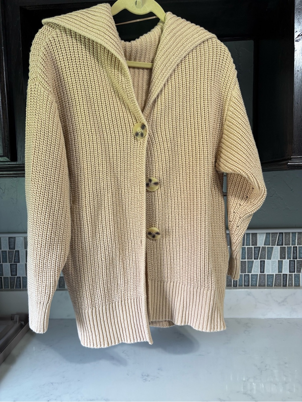 Cream Knit Hooded Button-Front Women's Sweater